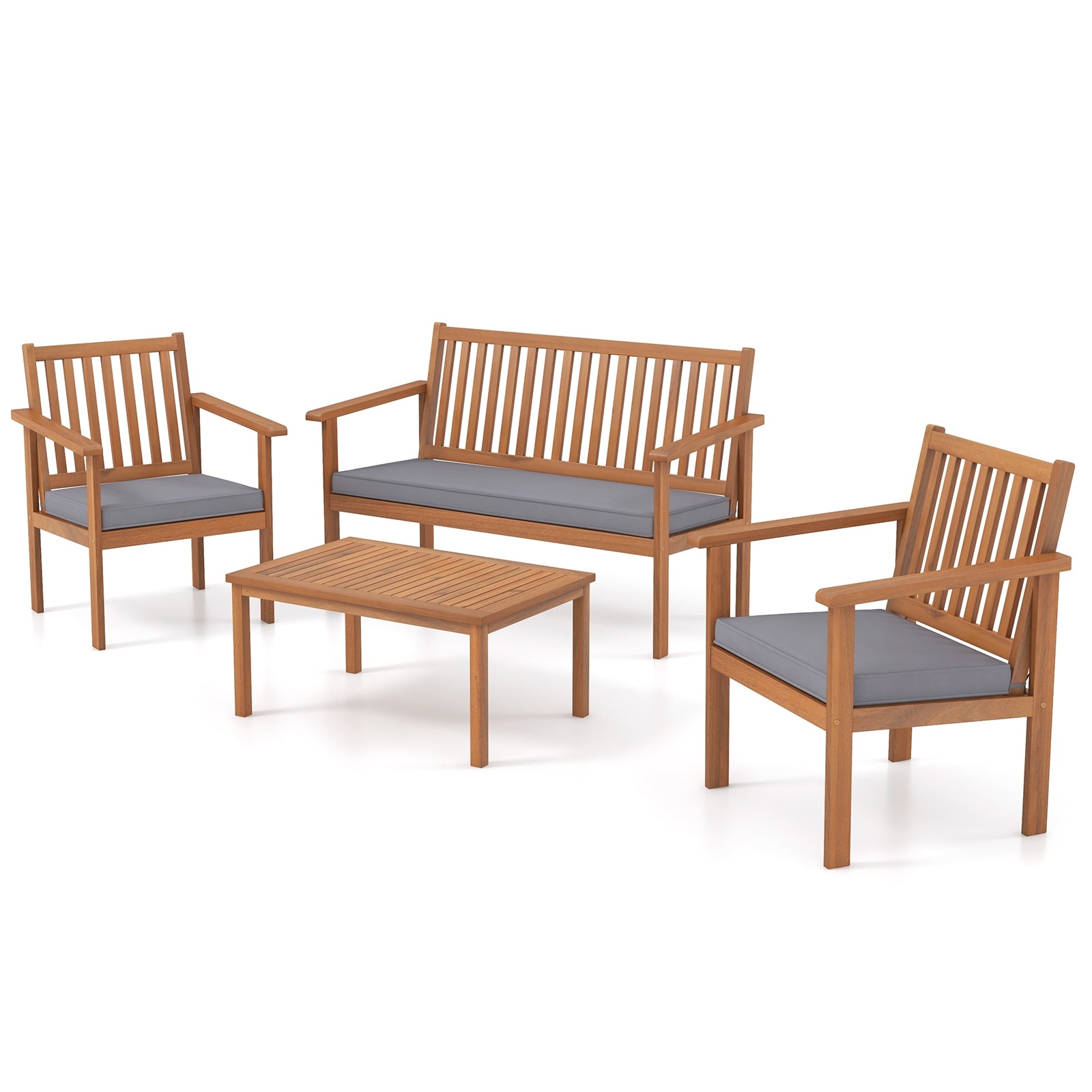 4 Piece Patio Wood Furniture Set Acacia Wood Sofa Set with Loveseat, Gray Patio Conversation Sets at Gallery Canada