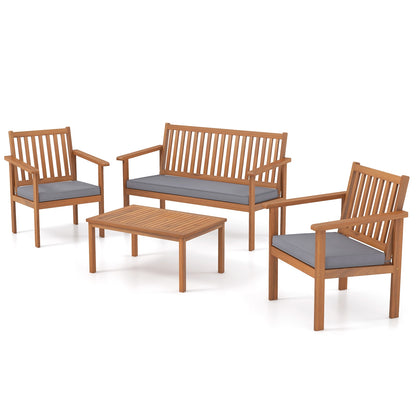 4 Piece Patio Wood Furniture Set Acacia Wood Sofa Set with Loveseat, Gray Patio Conversation Sets at Gallery Canada