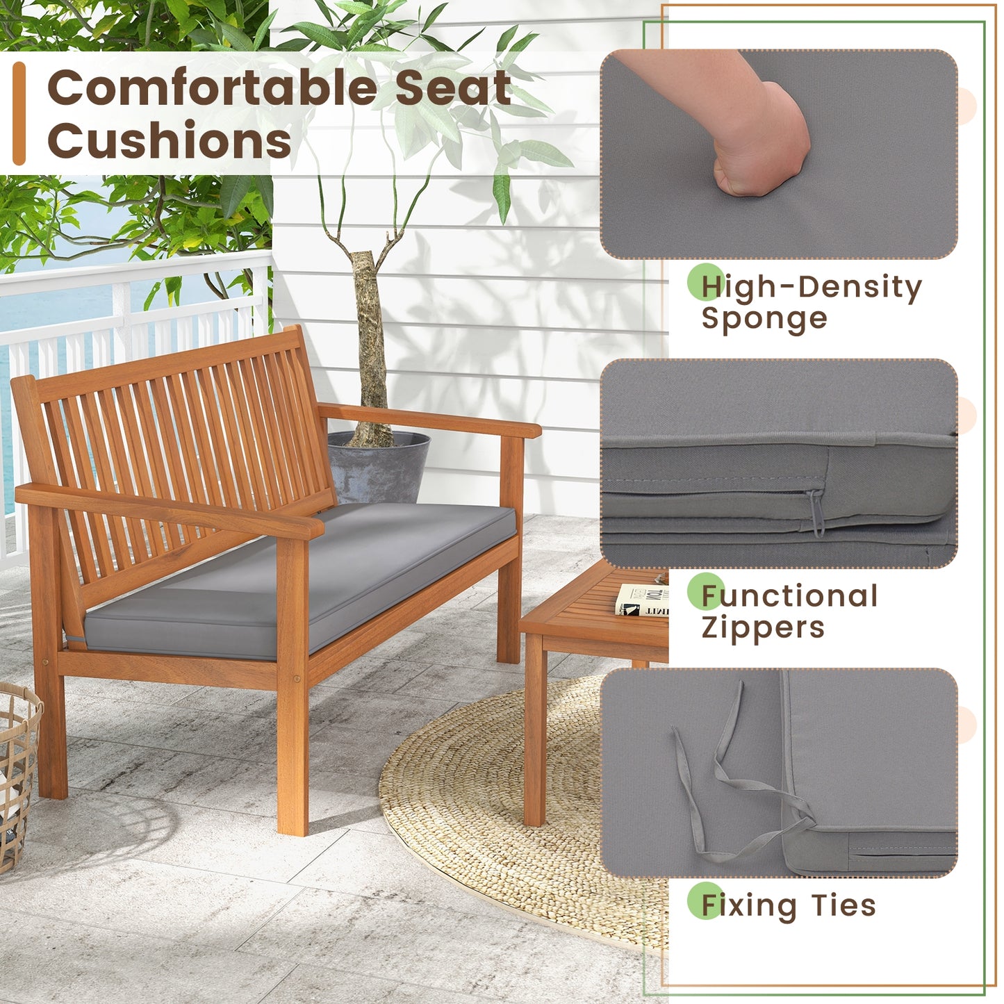 4 Piece Patio Wood Furniture Set Acacia Wood Sofa Set with Loveseat, Gray Patio Conversation Sets at Gallery Canada