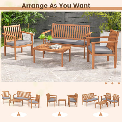 4 Piece Patio Wood Furniture Set Acacia Wood Sofa Set with Loveseat, Gray Patio Conversation Sets at Gallery Canada
