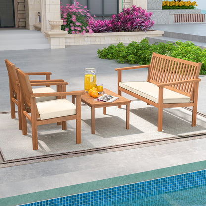 4 Piece Patio Wood Furniture Set Acacia Wood Sofa Set with Loveseat, Off White Patio Conversation Sets at Gallery Canada