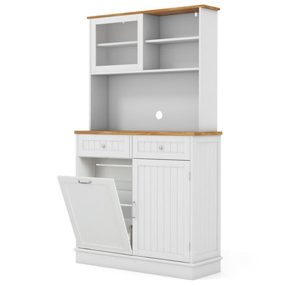 Double Tilt Out Trash Cabinet with Hutch and Rubber Wood Countertop, White Sideboards Cabinets & Buffets White at Gallery Canada