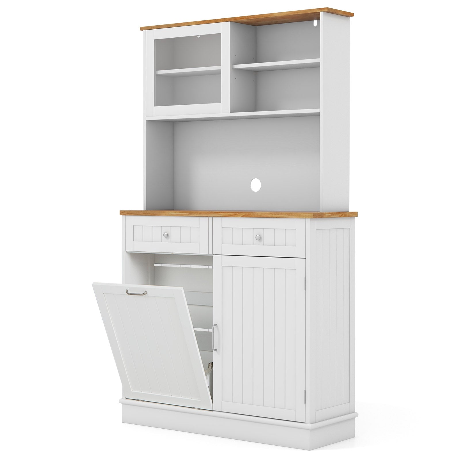 Double Tilt Out Trash Cabinet with Hutch and Rubber Wood Countertop, White Sideboards Cabinets & Buffets at Gallery Canada