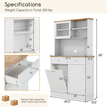 Double Tilt Out Trash Cabinet with Hutch and Rubber Wood Countertop, White Sideboards Cabinets & Buffets at Gallery Canada