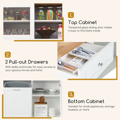 Double Tilt Out Trash Cabinet with Hutch and Rubber Wood Countertop, White Sideboards Cabinets & Buffets at Gallery Canada