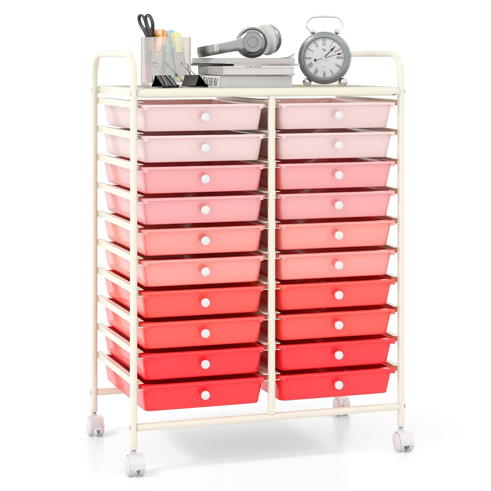 20 Drawers Rolling Storage Cart, Gradient, Pink File Cabinets Gradient Pink at Gallery Canada
