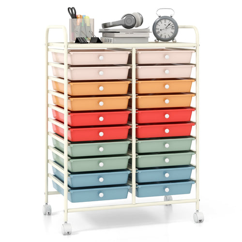 20 Drawers Rolling Storage Cart, Deep, Multicolor