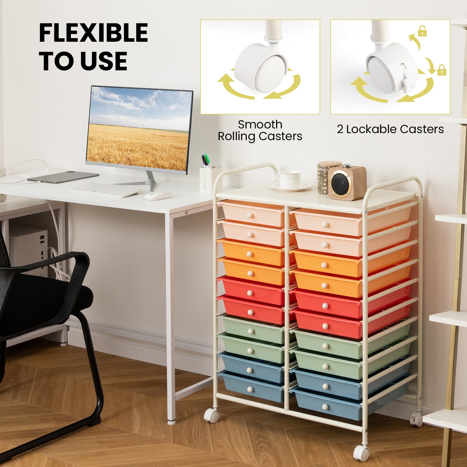 20 Drawers Rolling Storage Cart Studio Organizer, Deep Multicolor File Cabinets at Gallery Canada