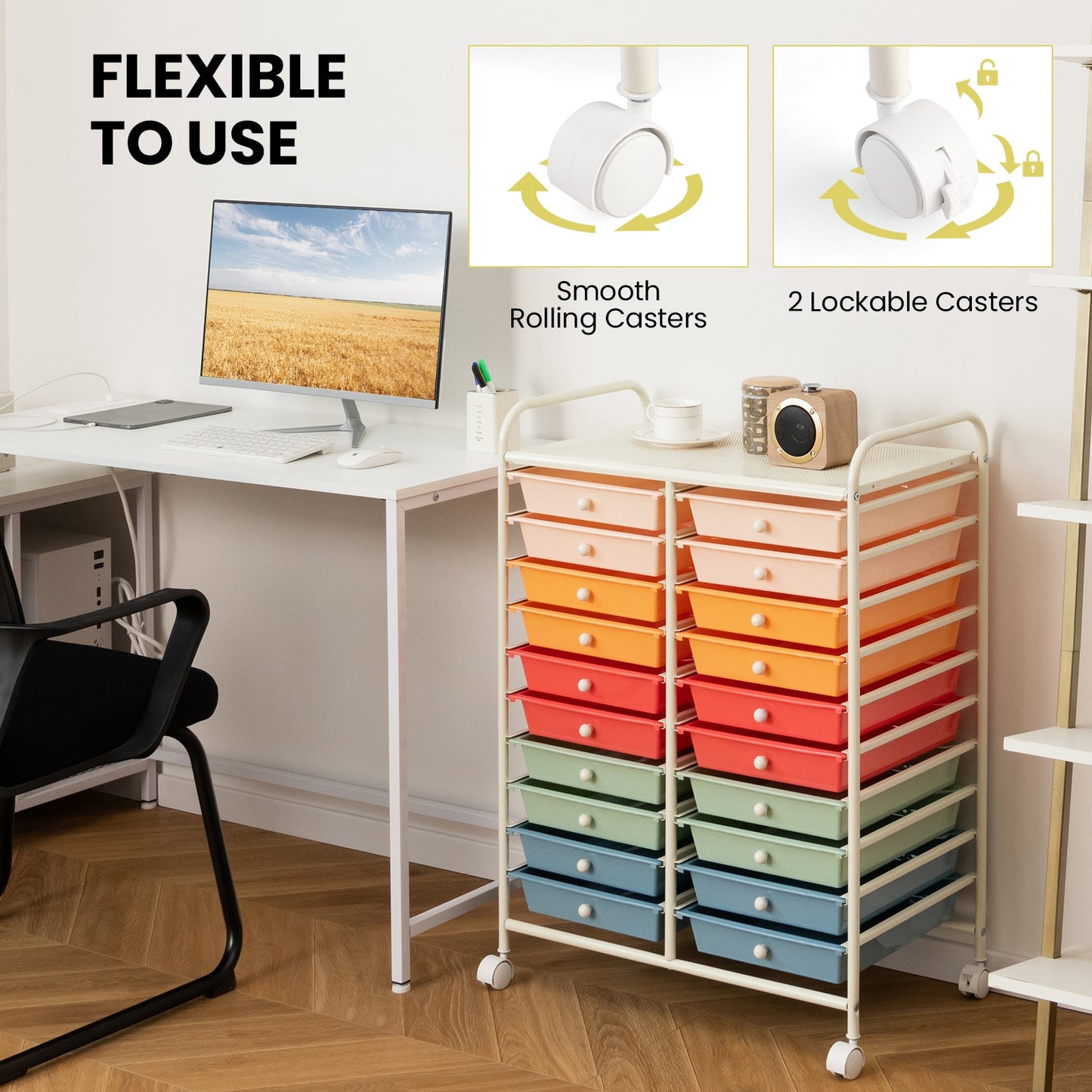20 Drawers Rolling Storage Cart Studio Organizer, Deep Multicolor File Cabinets at Gallery Canada