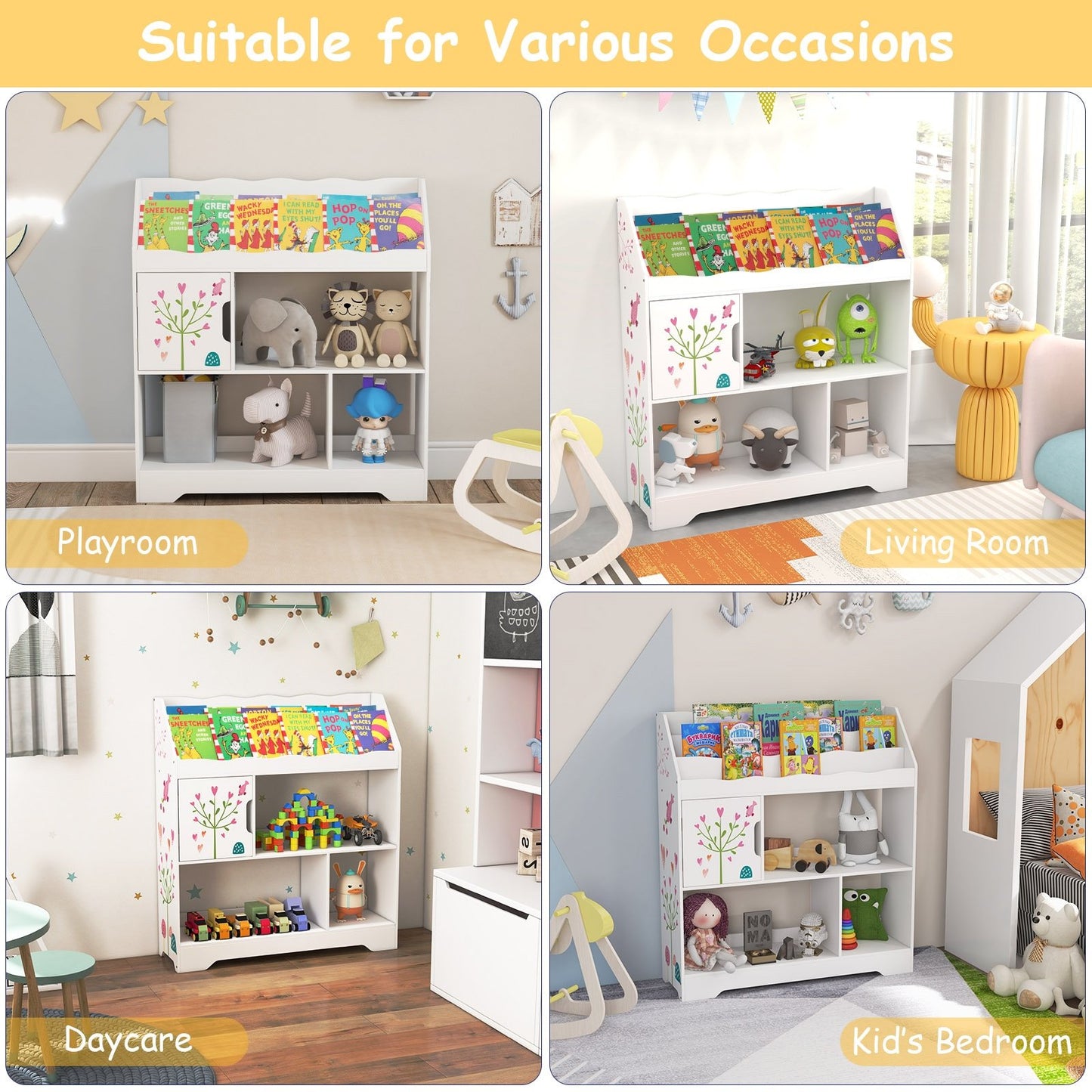 Kids Toy Storage Organizer with Book Shelf and Storage Cabinet, White