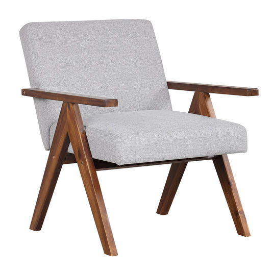 Modern Accent Chair Linen Fabric Armchair with Solid Acacia Wood Frame, Gray - Gallery Canada