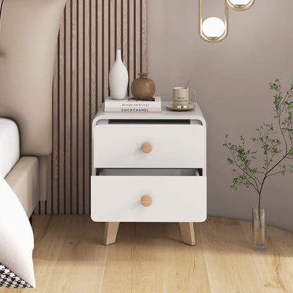 Nightstand With 2 Drawers, Solid Rubber Wood Legs, White Nightstands at Gallery Canada