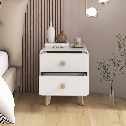 Nightstand With 2 Drawers, Solid Rubber Wood Legs, White Nightstands White at Gallery Canada