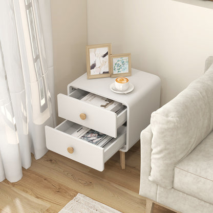 Nightstand With 2 Drawers, Solid Rubber Wood Legs, White Nightstands at Gallery Canada
