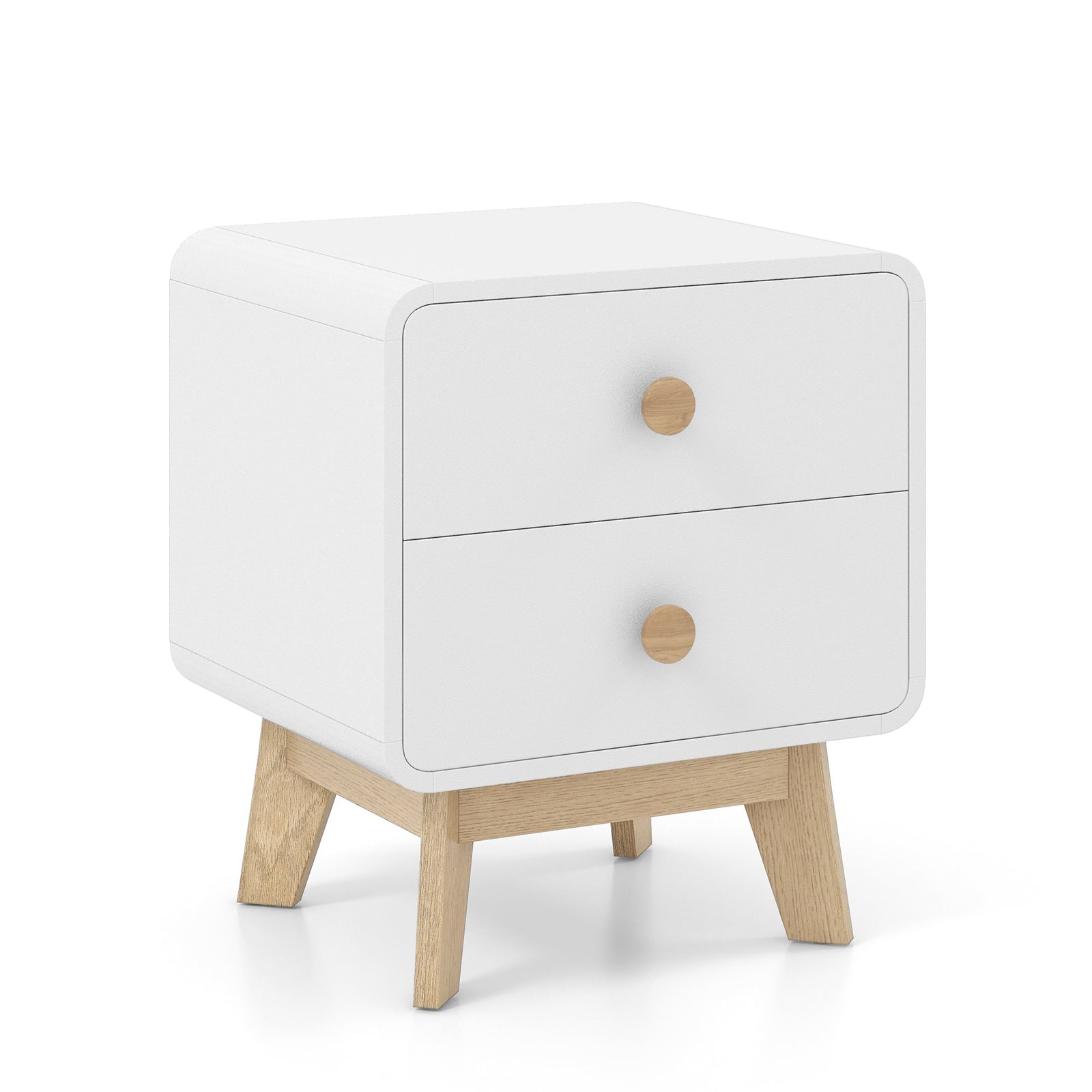 Nightstand With 2 Drawers, Solid Rubber Wood Legs, White Nightstands White at Gallery Canada