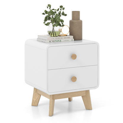 Nightstand With 2 Drawers, Solid Rubber Wood Legs, White Nightstands at Gallery Canada