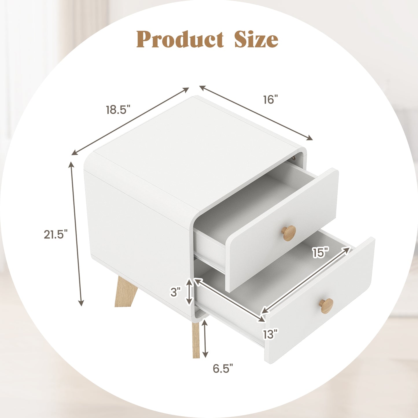 Nightstand With 2 Drawers, Solid Rubber Wood Legs, White Nightstands at Gallery Canada