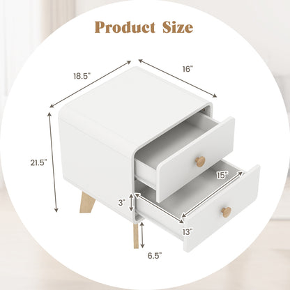 Nightstand With 2 Drawers, Solid Rubber Wood Legs, White Nightstands at Gallery Canada