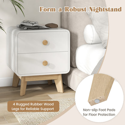 Nightstand With 2 Drawers, Solid Rubber Wood Legs, White Nightstands at Gallery Canada