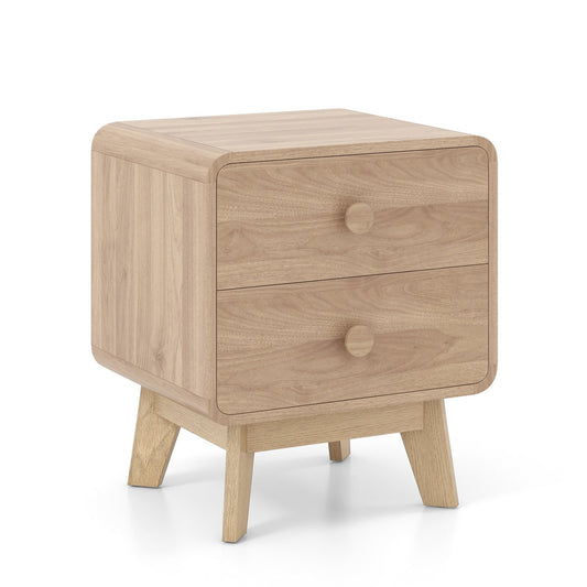 Nightstand with 2 Drawers Solid Rubber Wood Legs, Brown - Gallery Canada