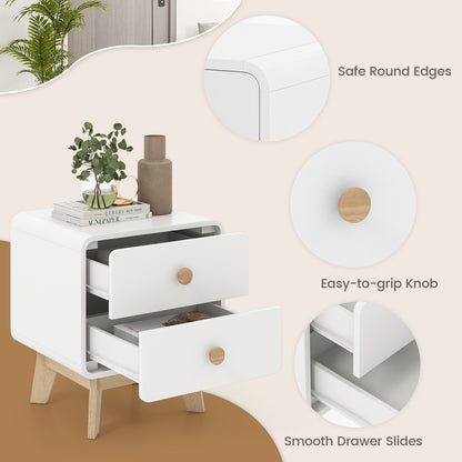 Nightstand With 2 Drawers, Solid Rubber Wood Legs, White Nightstands at Gallery Canada