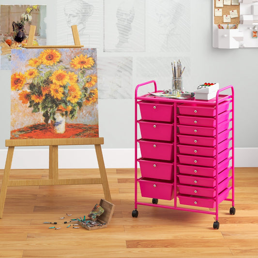 15-Drawer Utility Rolling Organizer Cart MultiUse Storage, Pink - Gallery Canada