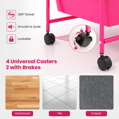 15-Drawer Utility Rolling Organizer Cart MultiUse Storage, Pink