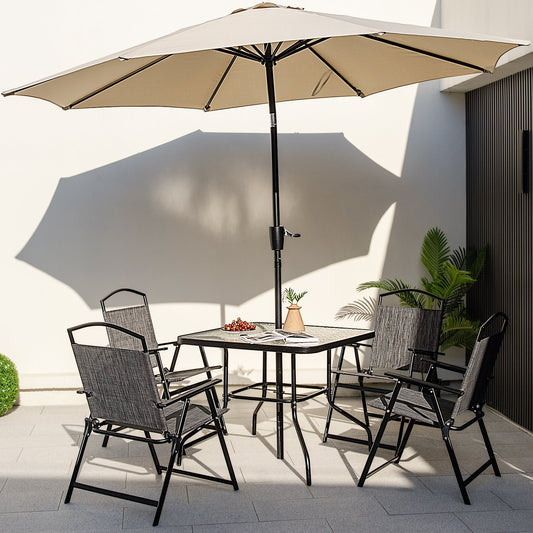 34 Inch Outdoor Dining Table Square Tempered Glass Table with 1.5 Inch Umbrella Hole, Black - Gallery Canada