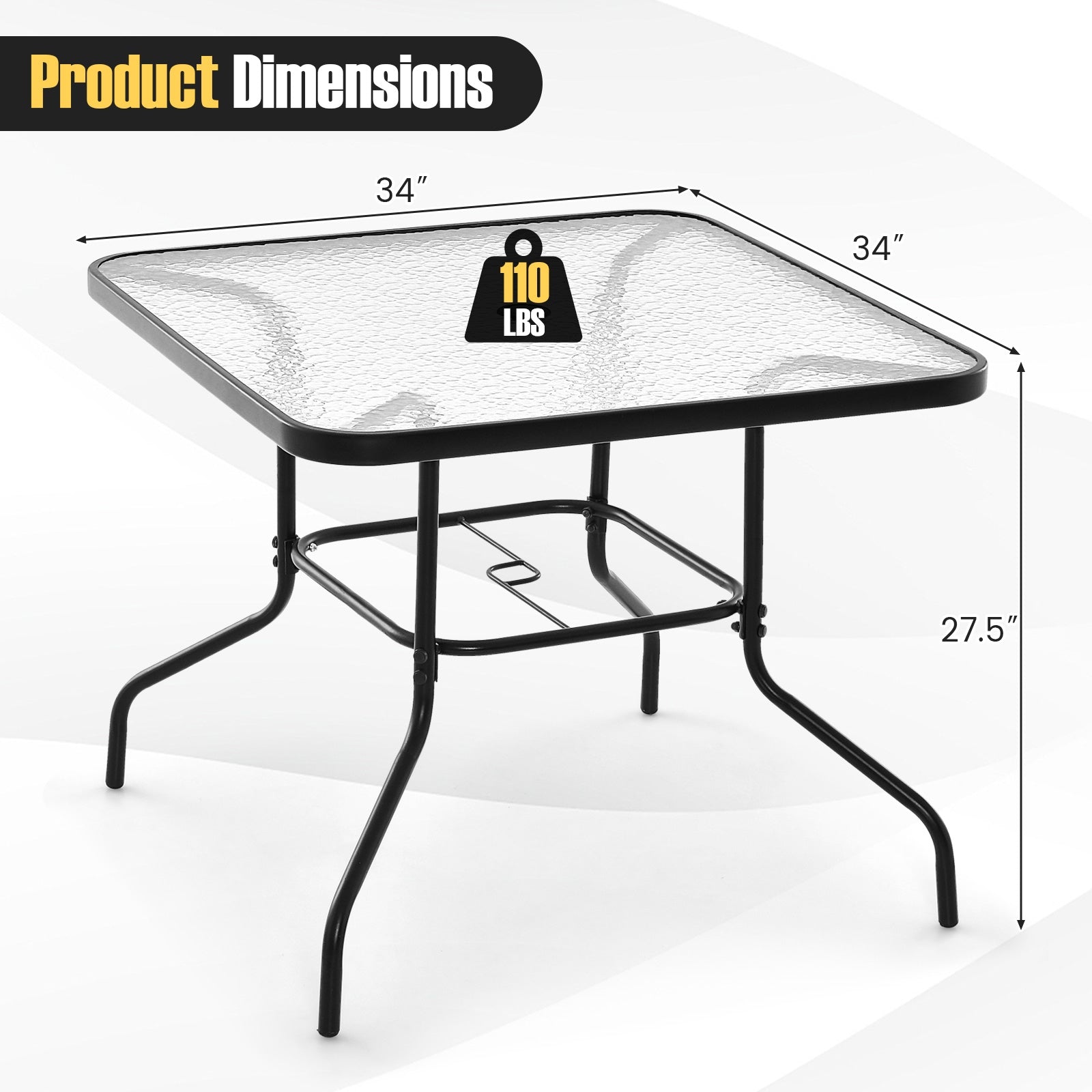 34 Inch Square Outdoor Dining Table, Tempered Glass, Black Patio Dining Tables at Gallery Canada