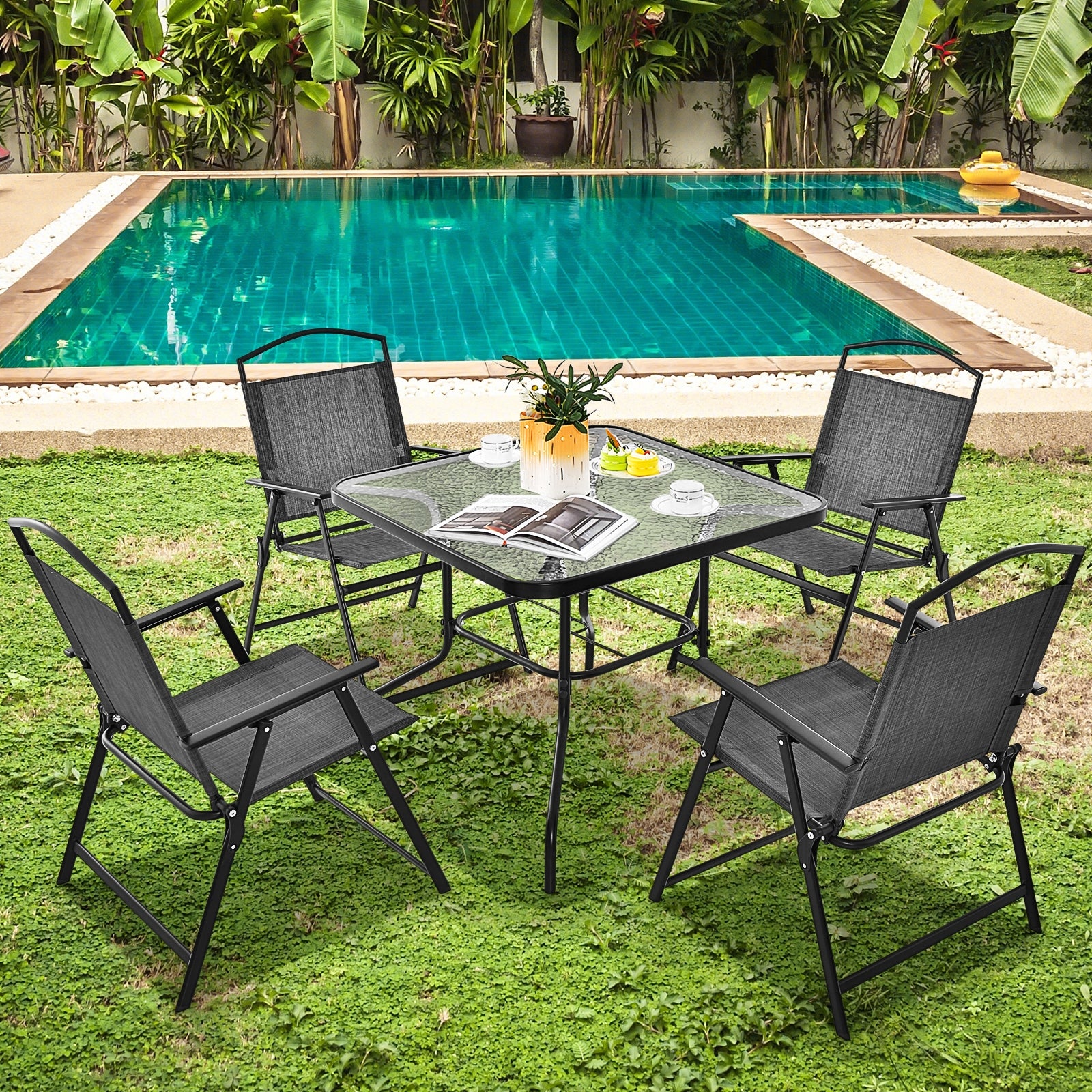 34 Inch Square Outdoor Dining Table, Tempered Glass, Black Patio Dining Tables at Gallery Canada