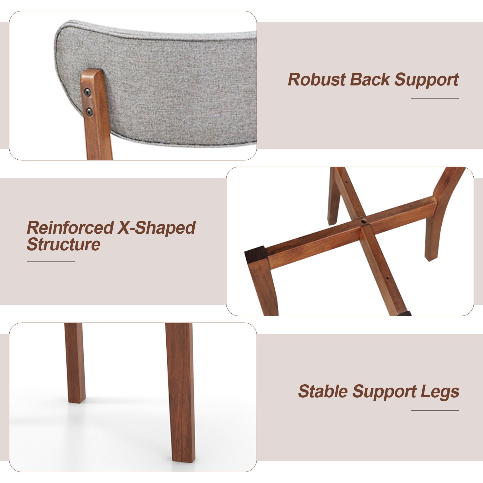 Dining Chairs Set of 2 Upholstered Mid-Back Chairs with Solid Rubber Wood Frame, Gray Dining Chairs at Gallery Canada