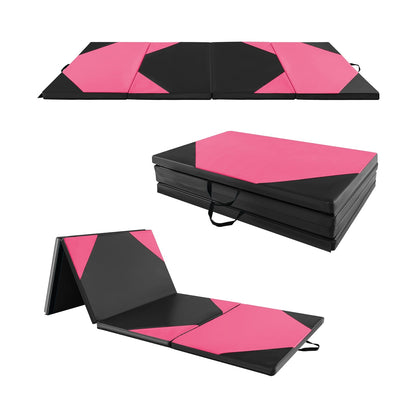 10 Feet x 4 Feet x 2 Inch Folding Exercise Mat, Black and Pink Yoga & Gym Mats Black & Pink at Gallery Canada
