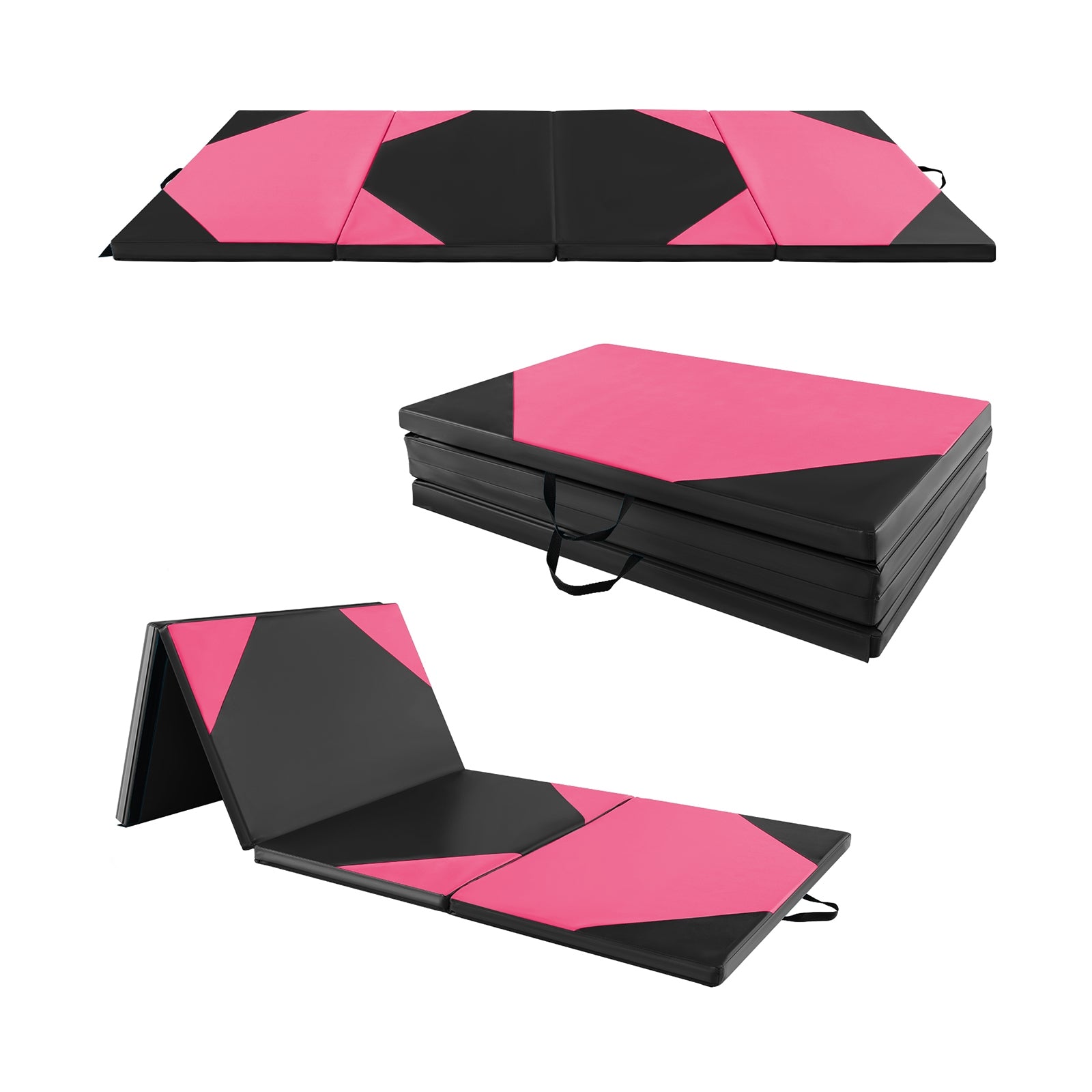 10 Feet x 4 Feet x 2 Inch Folding Exercise Mat with Hook and Loop Fasteners-Black and Pink, Black & Pink Yoga & Gym Mats Black & Pink at Gallery Canada