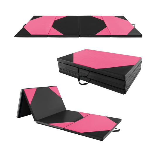 10 Feet x 4 Feet x 2 Inch Folding Exercise Mat with Hook and Loop Fasteners-Black and Pink, Black & Pink Yoga & Gym Mats Black & Pink at Gallery Canada