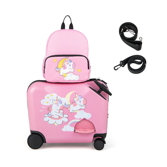 2 Pieces Kid Luggage Set with Spinner Wheels and Aluminum Handle, Pink Kids Luggage Pink at Gallery Canada