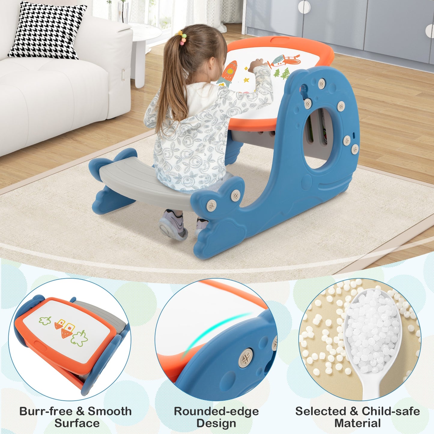 Convertible Kids Activity Table Set Toddler Easel with Erasable Whiteboard, Blue Art Easels at Gallery Canada