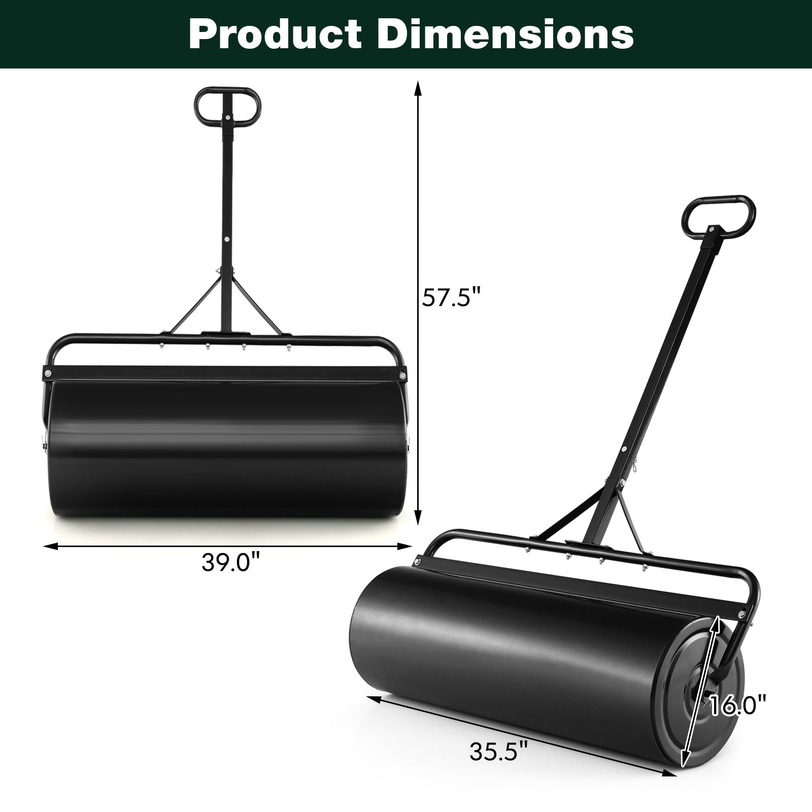 39 Inch Wide Push/Tow Lawn Roller, Black Lawn Care Tools at Gallery Canada