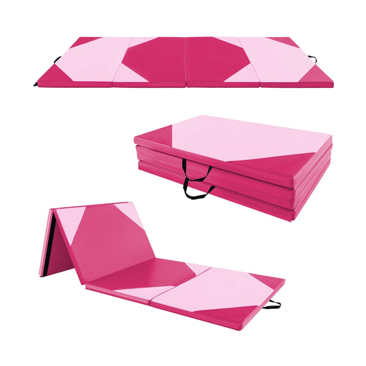 10' x 4' x 2" Folding Exercise Mat, Hook Loop Fasteners, Pink