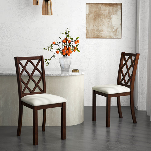 Dining Chair Set of 2 Wood Kitchen Chairs with Upholstered Seat Cushion and Rubber Wood Legs, Brown