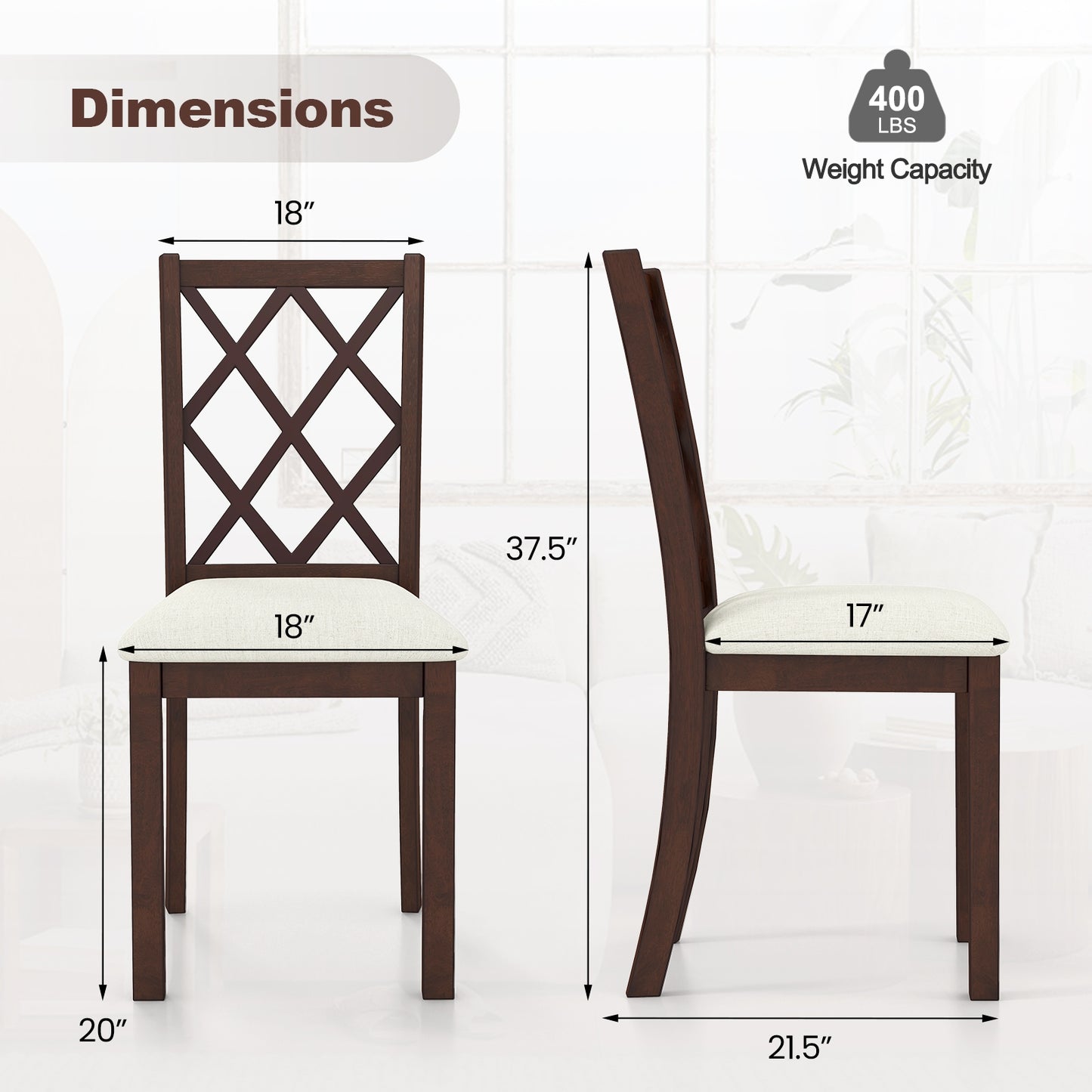 Dining Chair Set of 2 Wood Kitchen Chairs with Upholstered Seat Cushion and Rubber Wood Legs, Brown Dining Chairs at Gallery Canada