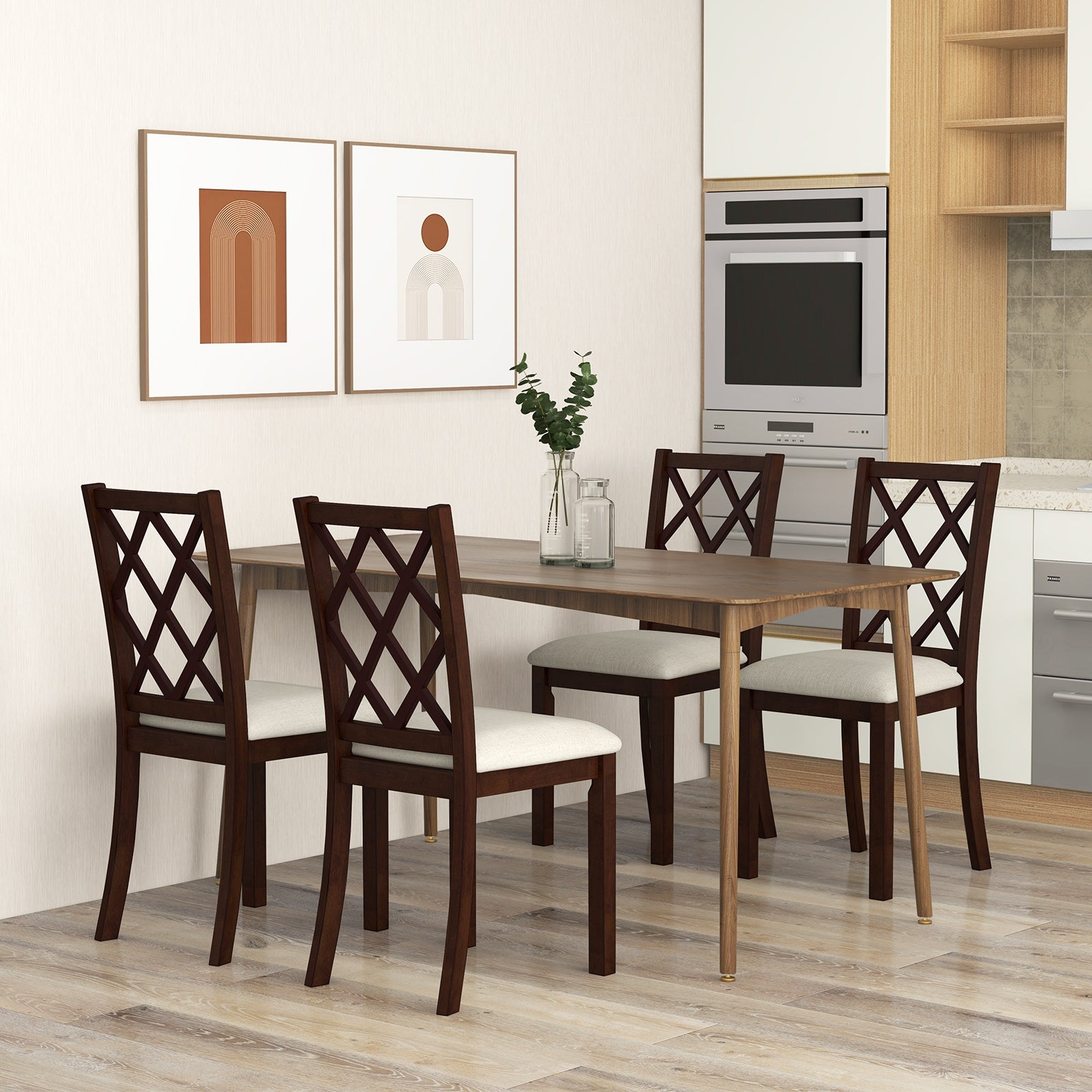 Dining Chair Set of 2 Wood Kitchen Chairs with Upholstered Seat Cushion and Rubber Wood Legs, Brown Dining Chairs at Gallery Canada