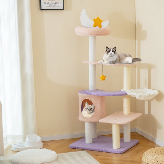 Multi-level Cat Tower with Sisal Covered Scratching Posts-S, Purple - Gallery Canada