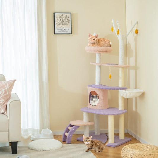Multi-level Cat Tower with Sisal Covered Scratching Posts-M, Purple - Gallery Canada