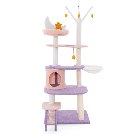 Multi-level Cat Tower with Sisal Covered Scratching Posts-M, Purple - Gallery Canada