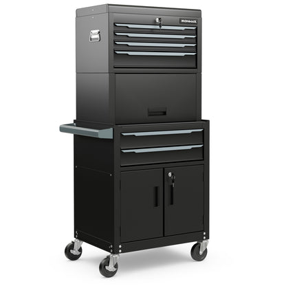 3-in-1 6-Drawer Rolling Tool Chest Storage Cabinet with Universal Wheels and Hooks, Black Garages at Gallery Canada