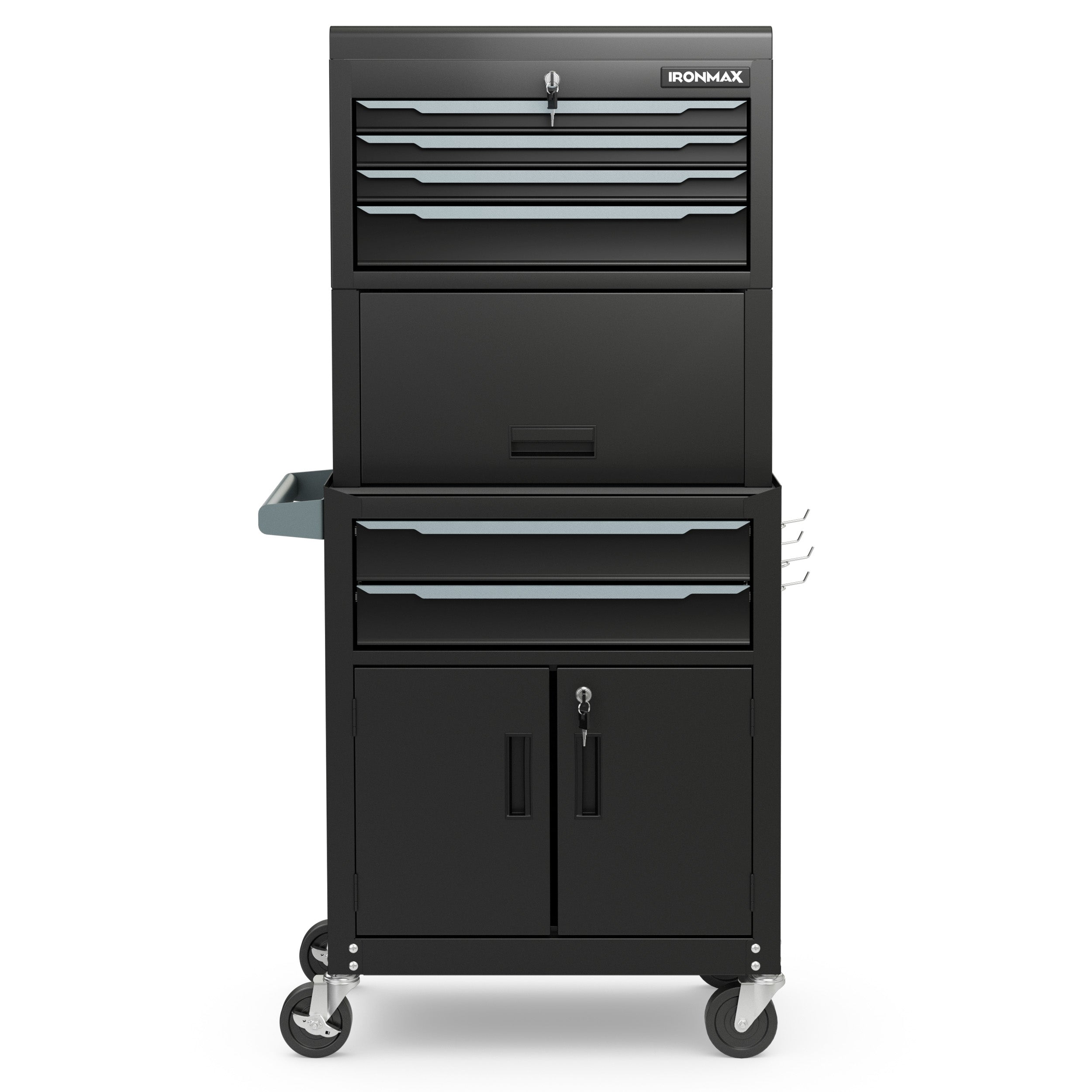 3-in-1 6-Drawer Rolling Tool Chest Storage Cabinet with Universal Wheels and Hooks, Black Garages at Gallery Canada