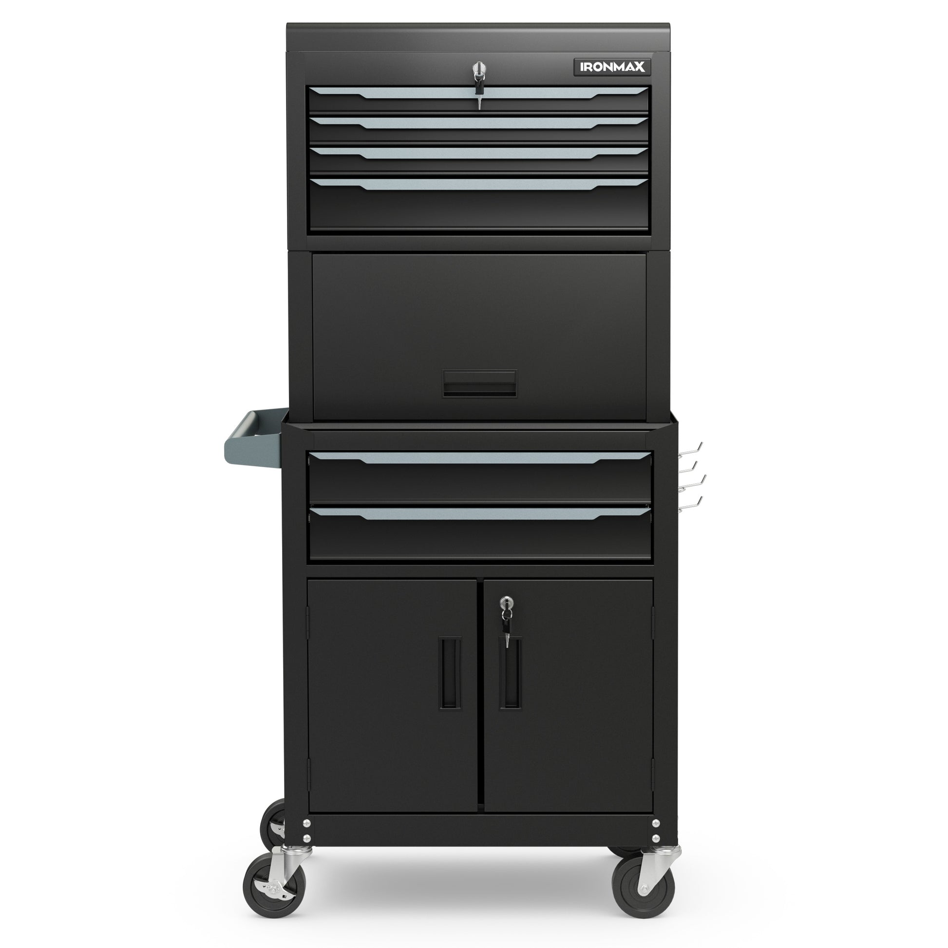 3-in-1 6-Drawer Rolling Tool Chest Storage Cabinet with Universal Wheels and Hooks, Black Garages at Gallery Canada