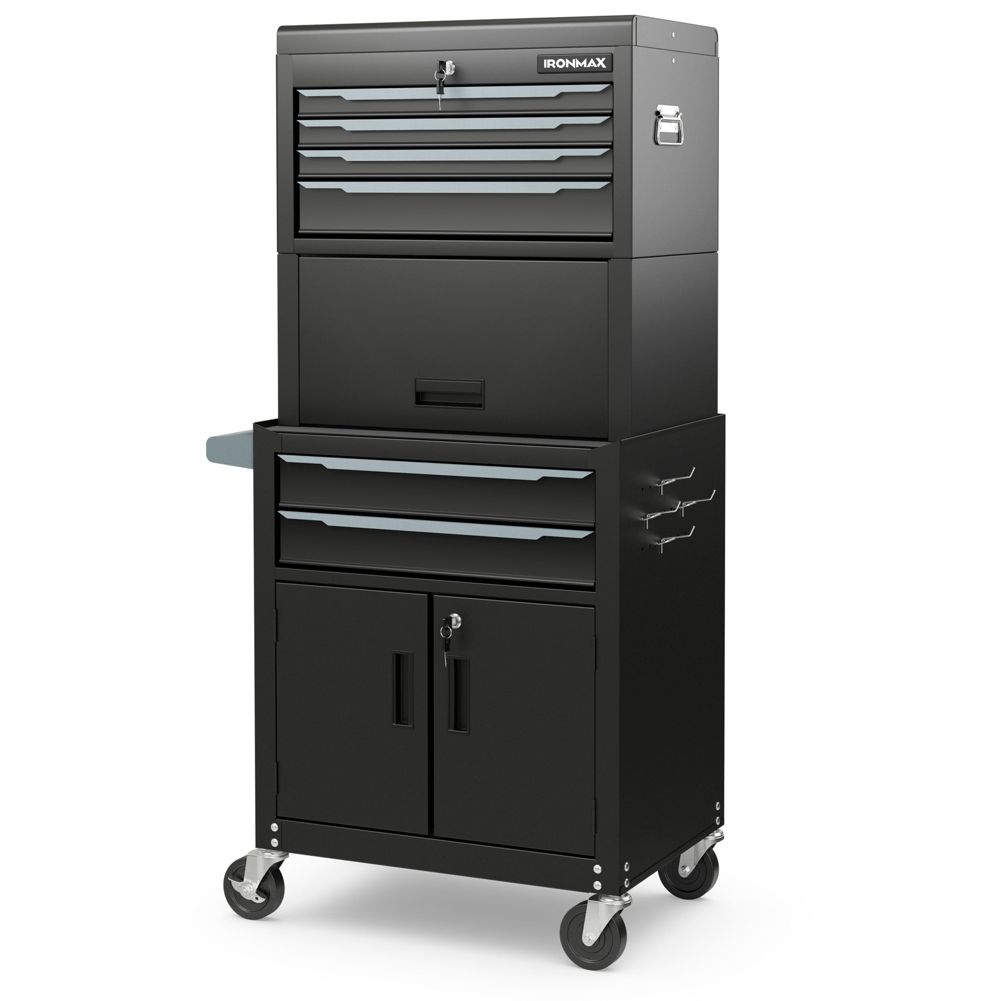 3-in-1 6-Drawer Rolling Tool Chest Storage Cabinet with Universal Wheels and Hooks, Black Garages at Gallery Canada