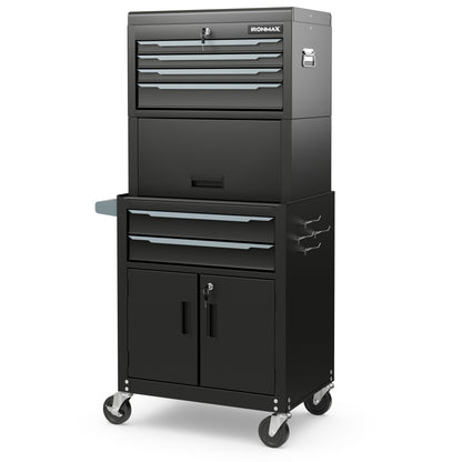 3-in-1 6-Drawer Rolling Tool Chest Storage Cabinet with Universal Wheels and Hooks, Black Garages at Gallery Canada