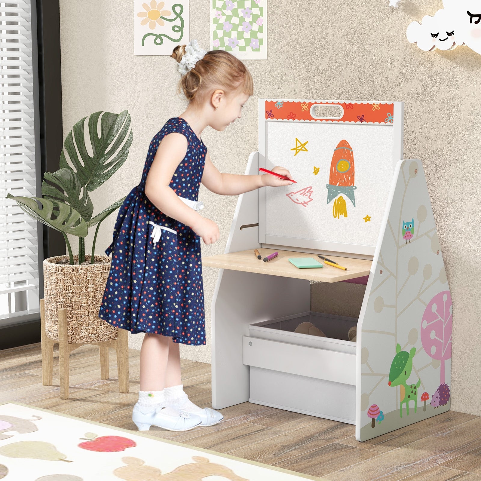 3 In 1 Kids Easel Play Station With Chair, Storage Bins, White Art Easels at Gallery Canada